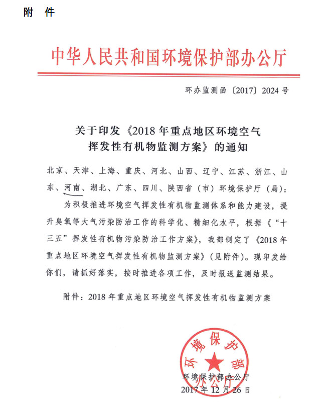 環(huán)境部新發(fā)布：2019年地級及以上城市環(huán)境空氣揮發(fā)性有機物監(jiān)測方案，附2018年方案要點對比